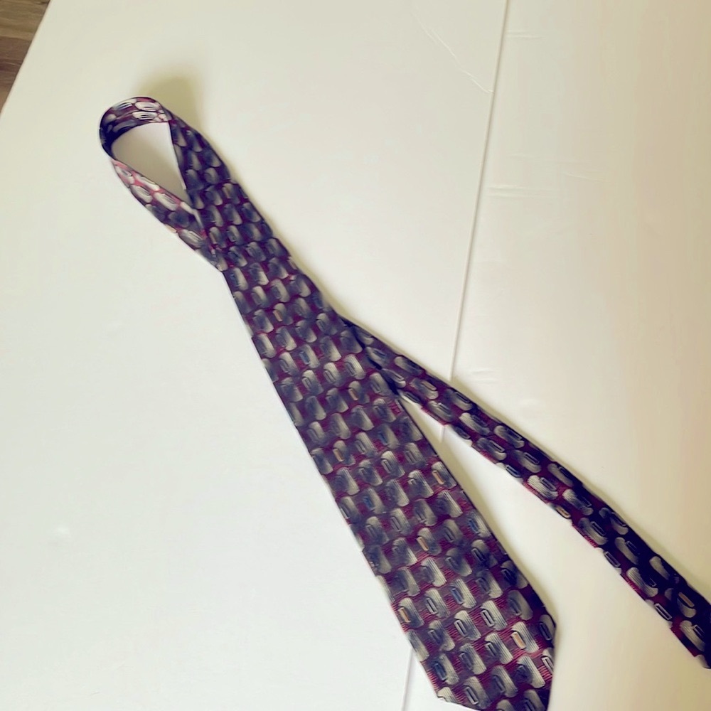 Vintage Bugatti Red and Silver 100% Silver necktie, Made in the USA